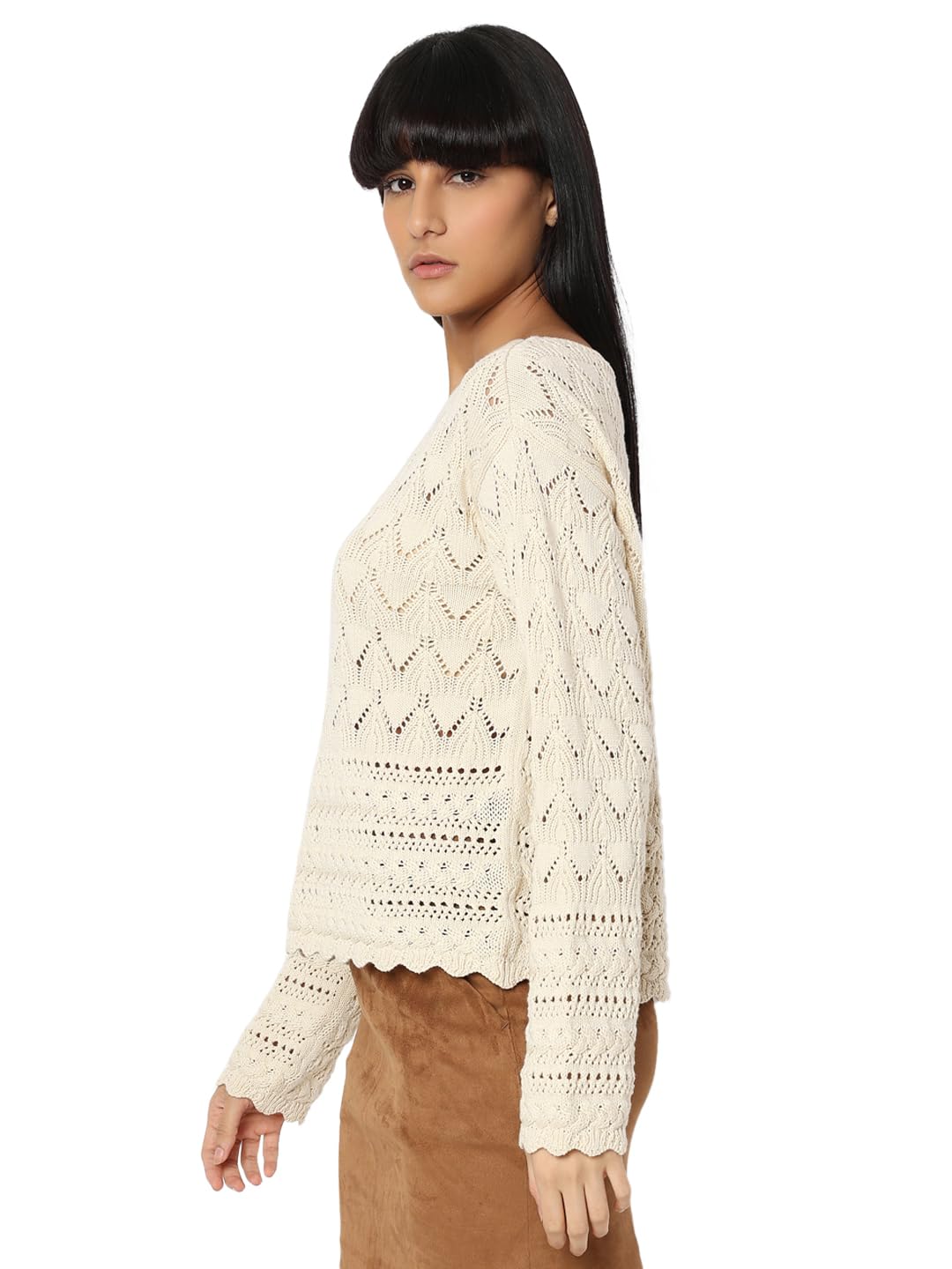 VERO MODA Women's Regular Fit Beige Sweater
