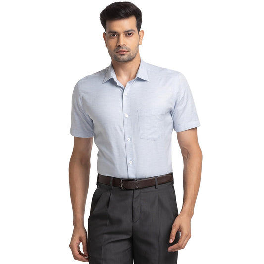 Park Avenue Men's Regular Fit Poly Cotton Blend Solid Pattern Semi Cutaway Collar Half Sleeve Formal Shirt (Size: 42)-PMSL16834-B3 Medium Blue