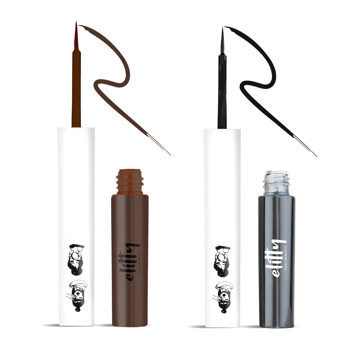 Elitty Dark Secret Pop Colour Waterproof Liquid Eyeliner Combo (Pack of 2) | Matte Shades (Black, Brown) | Lasts Upto 12 Hrs | 4 ML Each