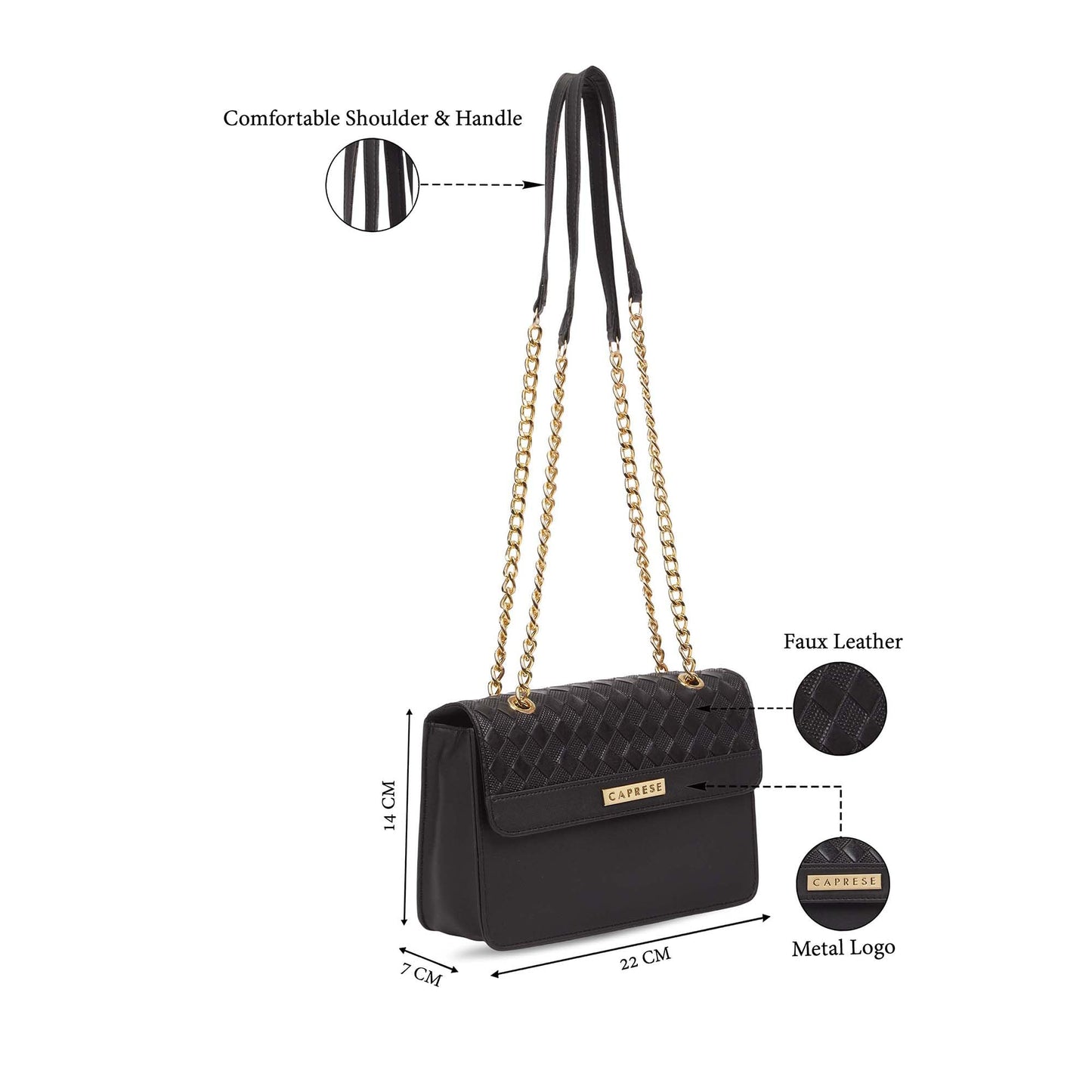 Caprese Alpine Medium Sling Bag for Women with Adjustable Strap for Comfortable Wear | Magnetic Button Closure | Versatile Handbag for Everyday Use, Travel, and Special Occasions (Black)