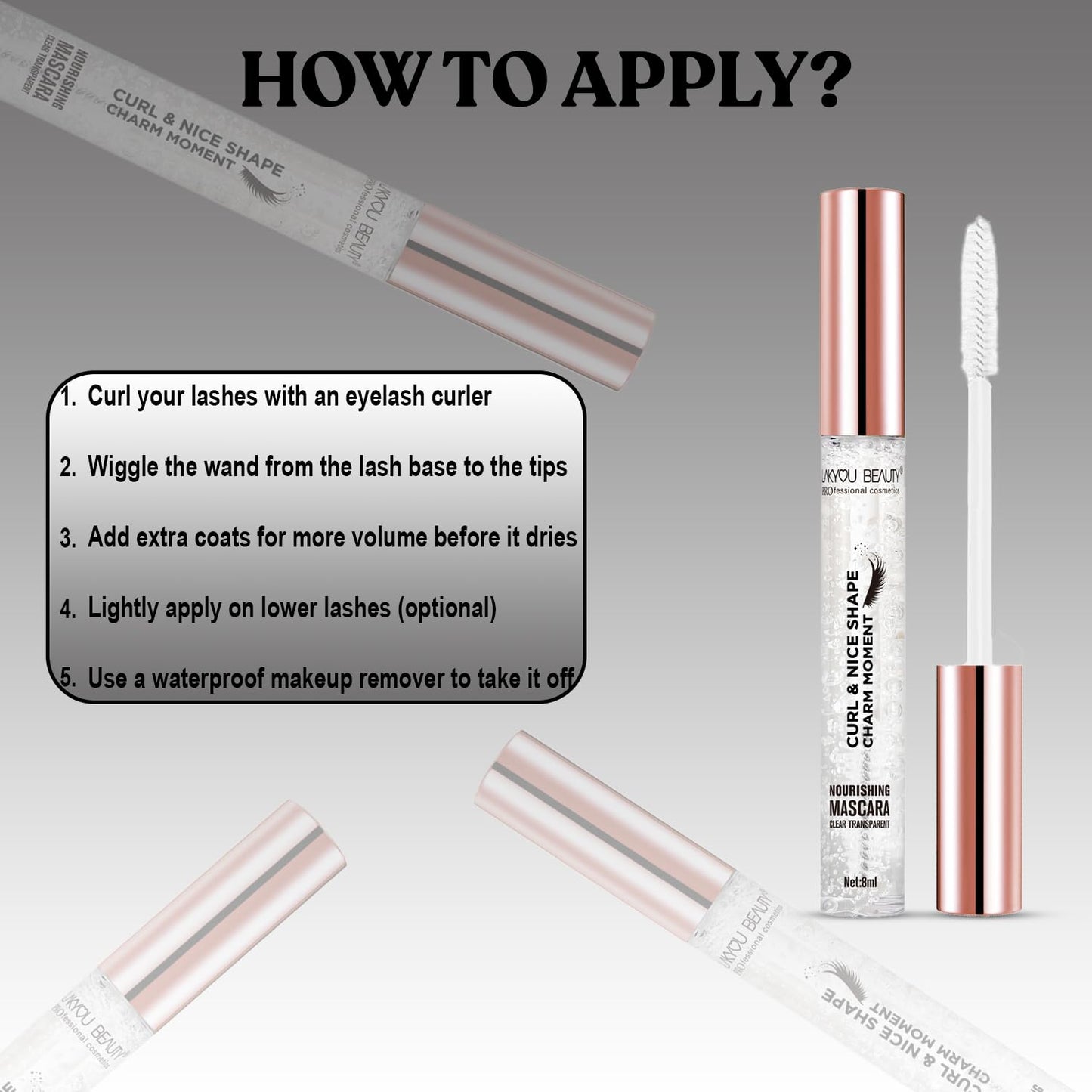 Lakyou Beauty Curl & Nice Shape Charm Moment Transparent Mascara | Smudge Proof | Waterproof | Volumizing, Lengthening, Clear & Long Lasting | Curls Lashes | Set Brows | Highly Pigmented | For All Skin Types | 8ml