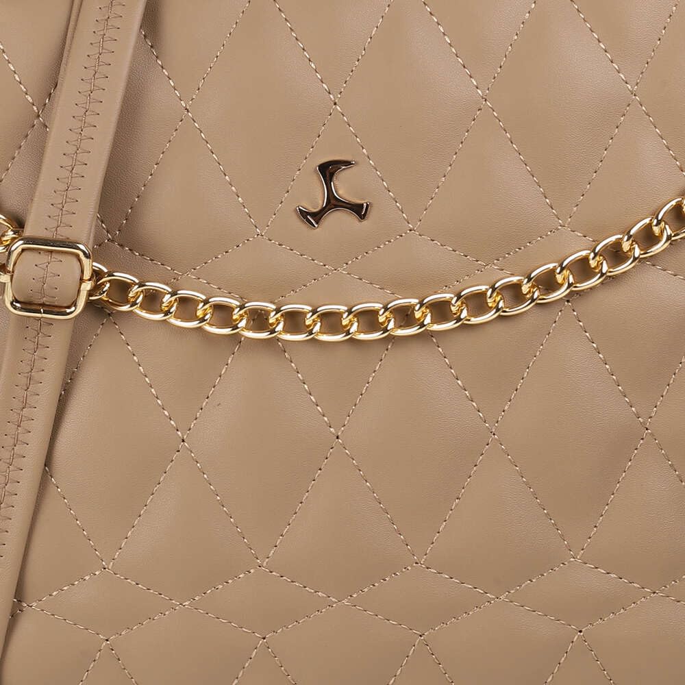 Mochi Women Beige Zip Top Sing Bag (66-7673)