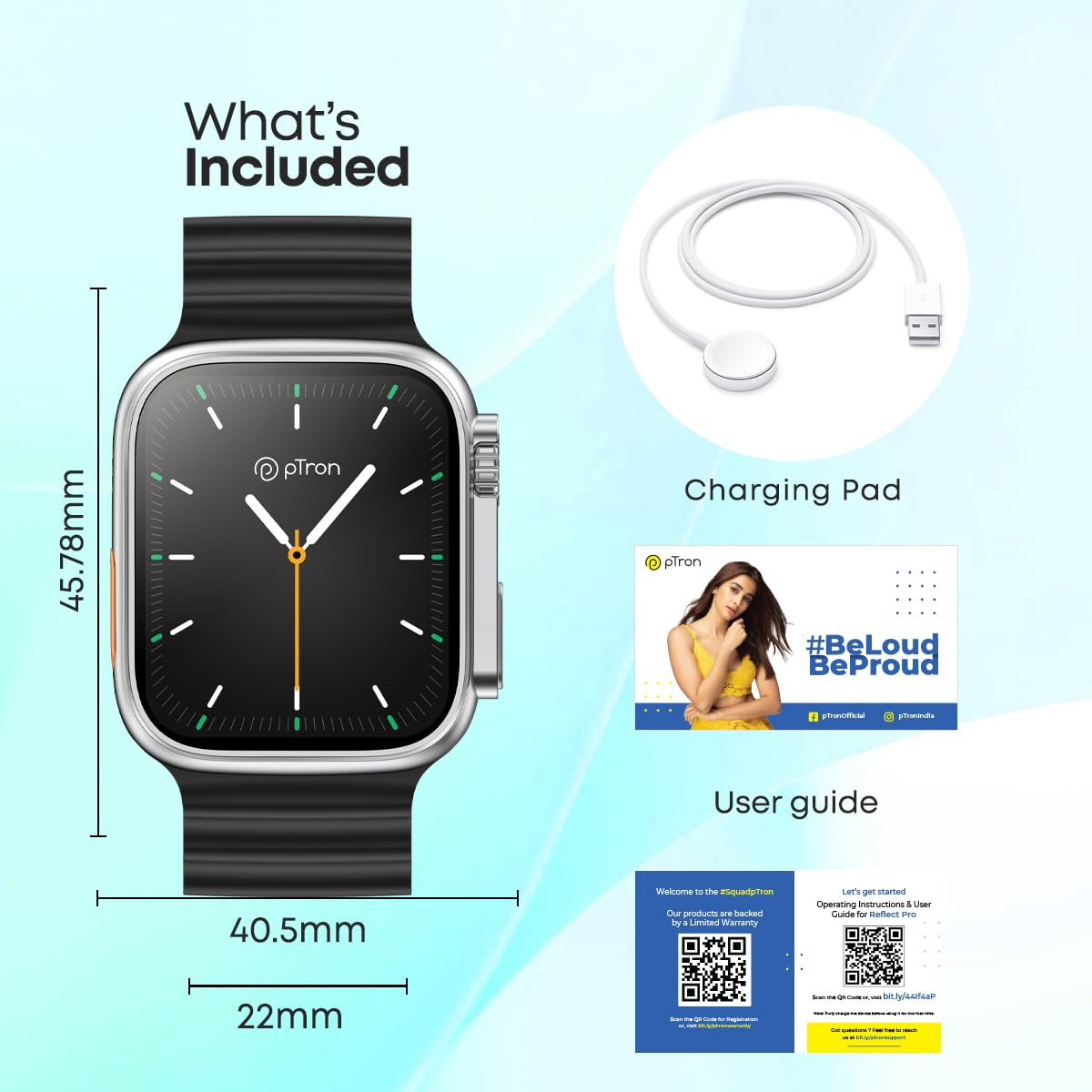 pTron Newly Launched Reflect Pro Smartwatch, Bluetooth Calling, 1.85" Full Touch Display, 600 NITS, Digital Crown, Metal Frame, 100+ Watch Faces, HR, SpO2, Voice Assist, 5 Days Battery Life (Silver)