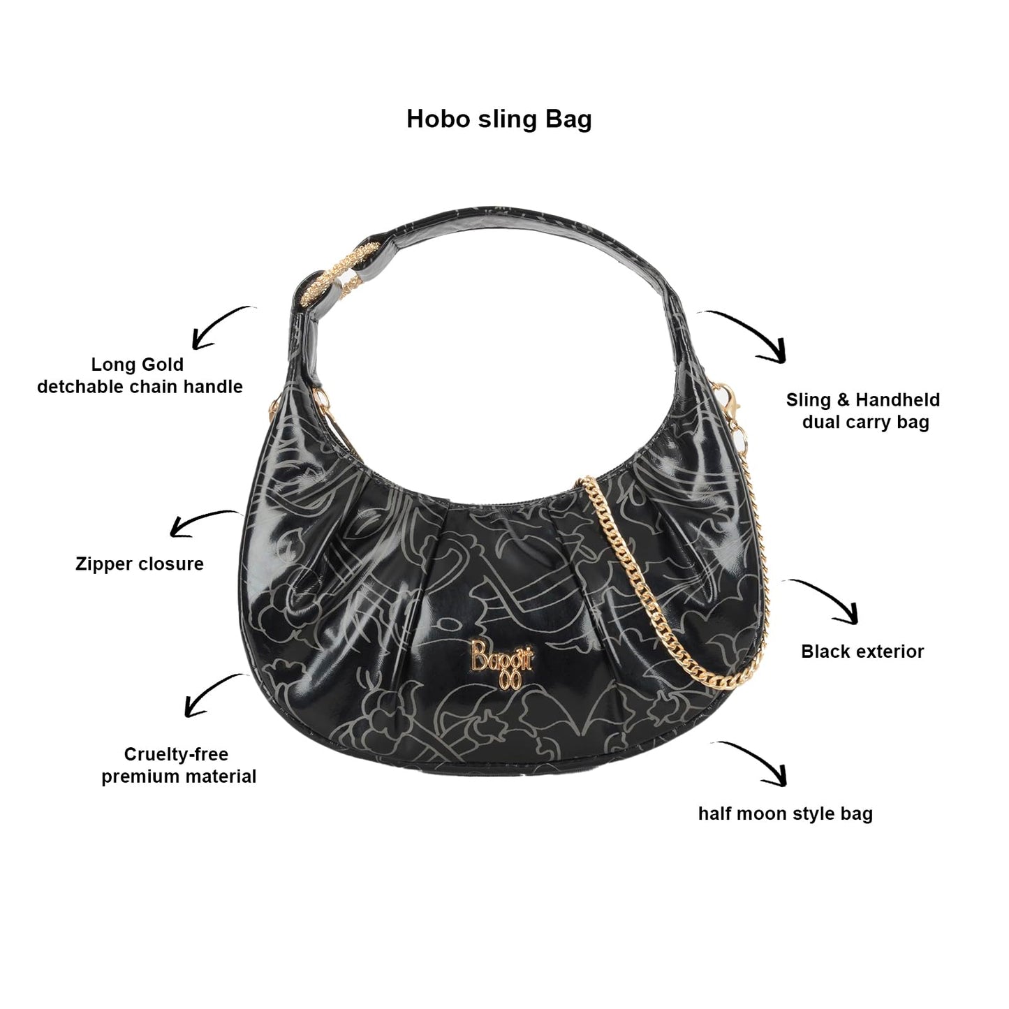 Baggit Women Black Sling Bag XXXS Size | Ladies Stylish Casual Cross Body Purse Handbag