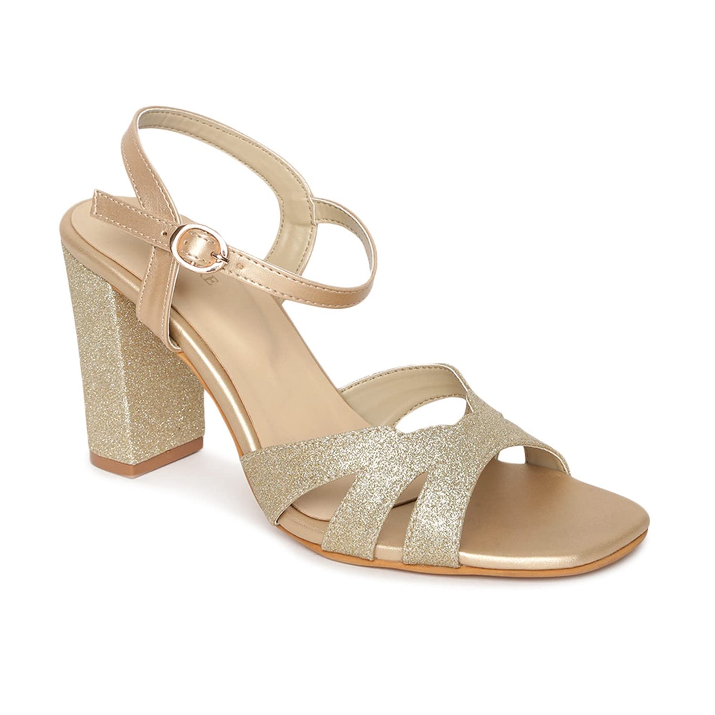 Marc Loire Women's Glitter & Shimmer Block Heels Fashion Sandals (Gold, numeric_8)