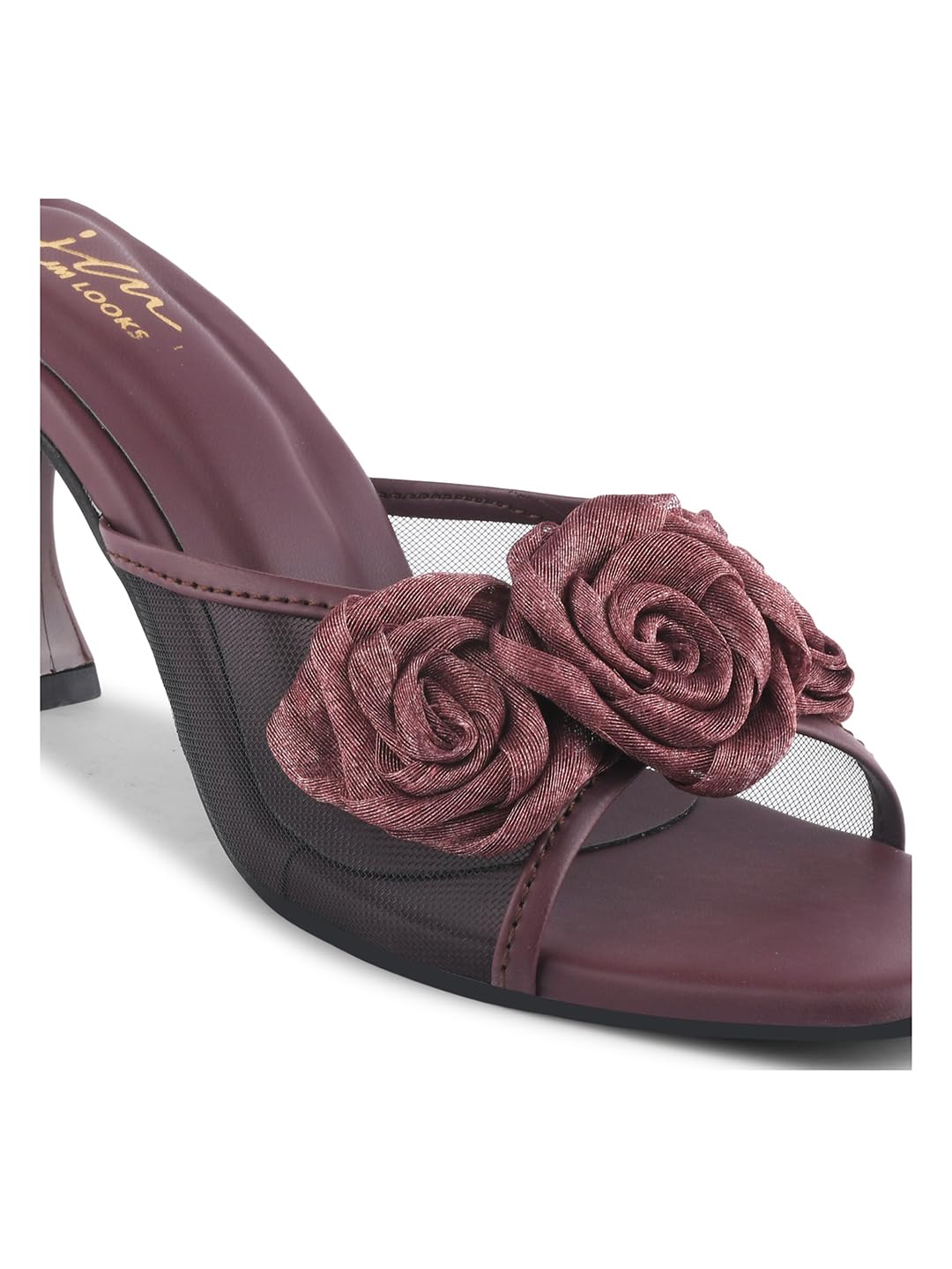 JM LOOKS Stylish Embellished Kitten Heels Sandal for Women & Girls | Pencil Hees | Stiletto Heels | (Wine, 40)