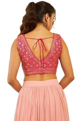 Soch Womens Fuchsia Tussar Sequin Embellished V-Neck Back-Open Sleeveless Blouse