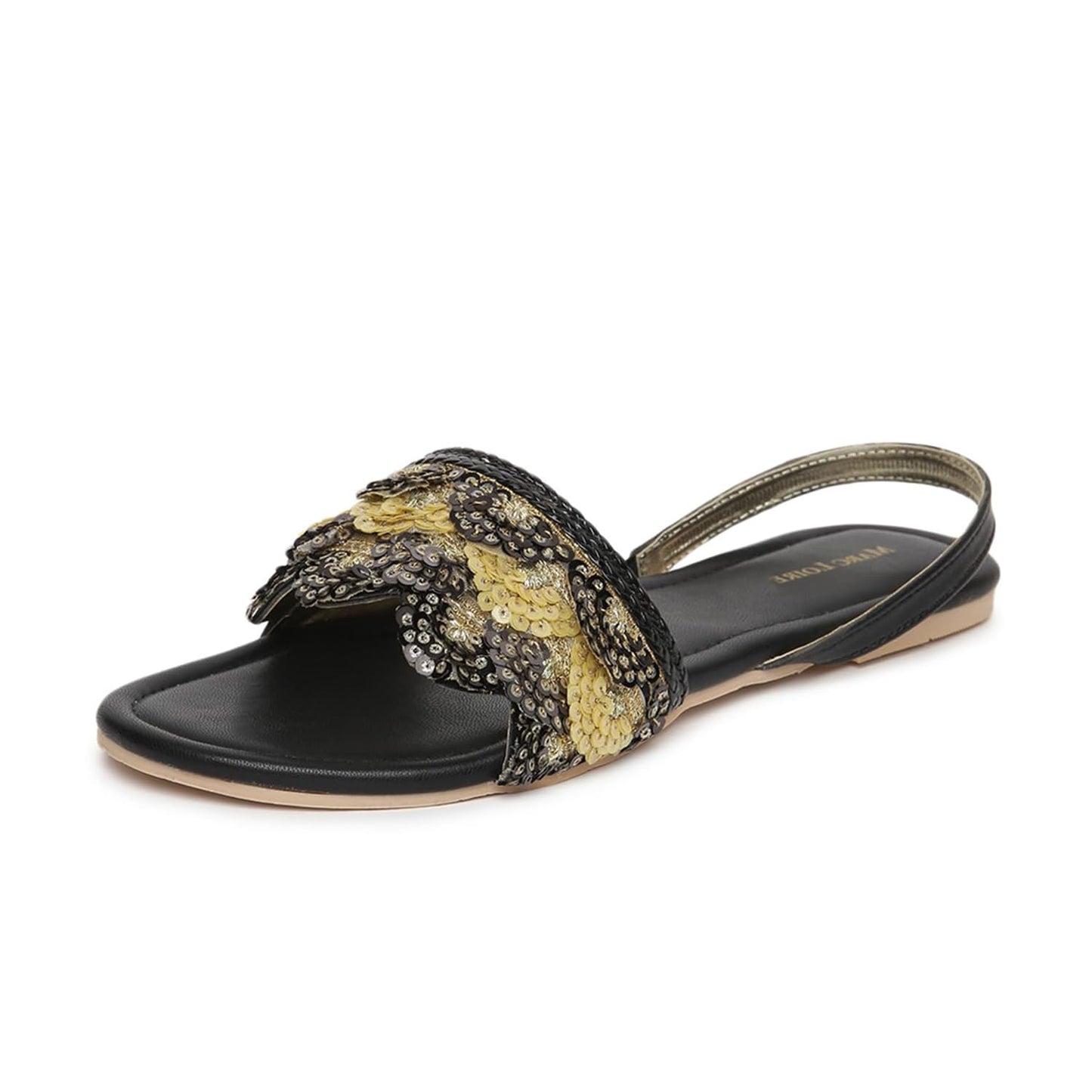 Marc Loire Women's Embroidered and Embellished Flat Fashion Sandals (Black, 5)