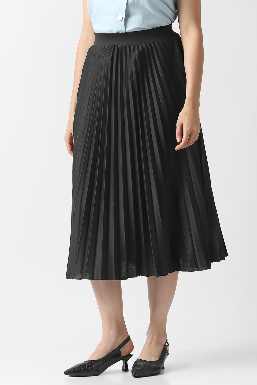 Women Black Solid Party Calf-Length Skirt