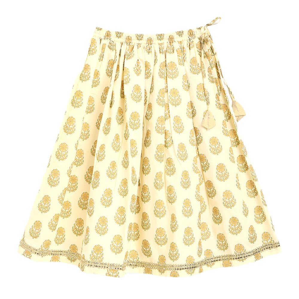 Hopscotch Girls Cotton Blend Lehenga Choli Set Readymade In Yellow Color For Ages (12-24 Months)