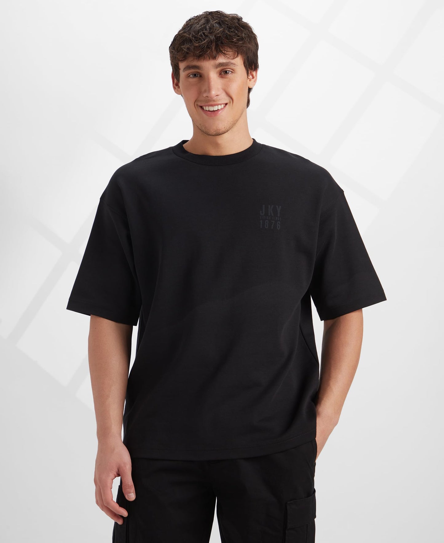 Jockey Groove MZ01 Men's Super Combed Cotton Rich Graphic Printed Oversized T-Shirt_Deep Black_L