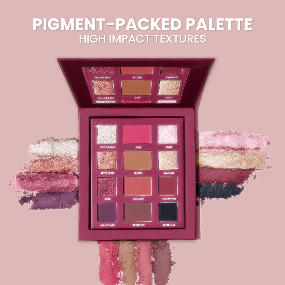 Typsy Beauty 12 Shades Sip Sip Hooray Wine Eyeshadow Palette I Highly Pigmented I Soft & Blendable Formula with Mattes, Mettalics & Foils I Bridal & Occasion Wear I Formulated In Italy I 24g