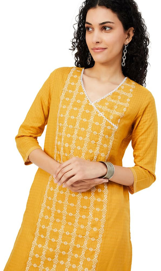 Max Women's Cotton Blend Regular Kurta (MAEKSP25AR_Mustard