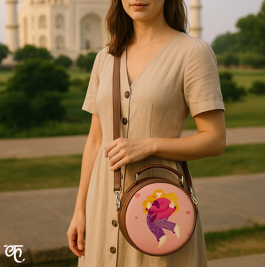 Kalankit Round Sling For Women | Girls Crossbody Bags | Side Bags With Adjustable Strap | Travel Box Sling Bags | Hugs and Kisses