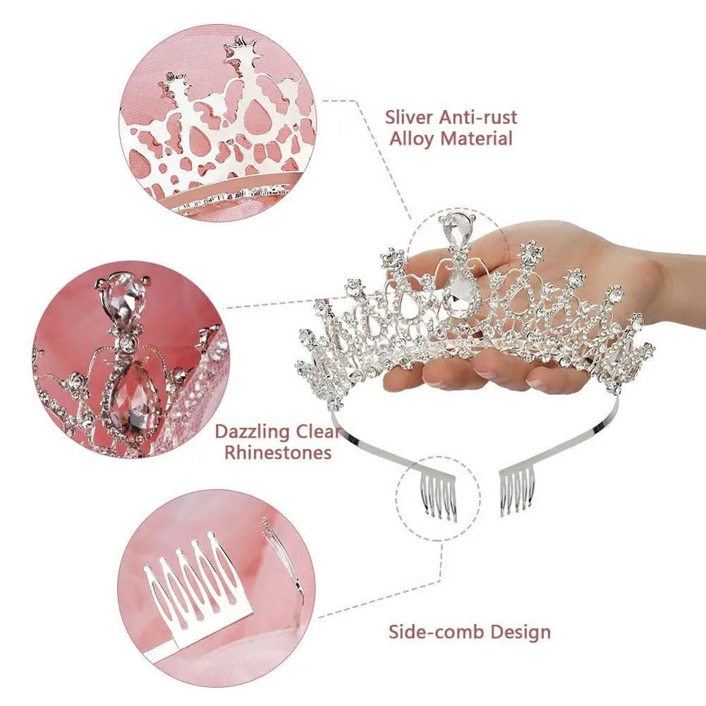 Shining Diva Fashion Crystal Tiara and Crown for Women Stylish Headband Crowns with Comb Tiaras for Girls Kids Queen Princess Wedding Bridal Birthday Gift Hair Accessories (Silver) (rr15862hb)