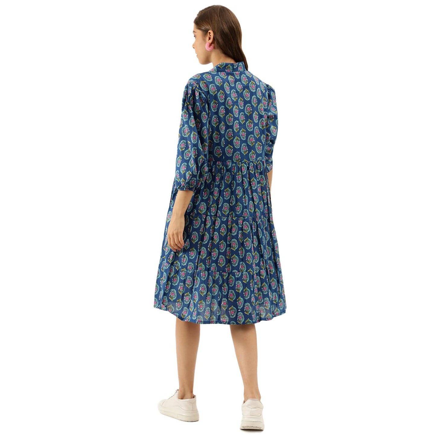 Divena Blue Paisley Printed Cotton Dress for Women