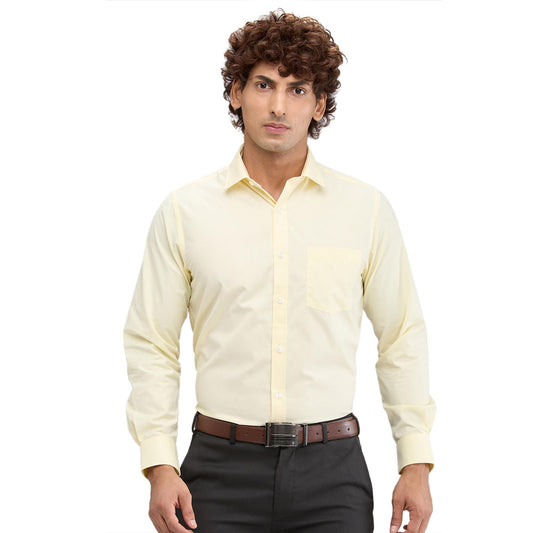 Park Avenue Men's Regular Fit Plain Poly Cotton Blend Semi Cutaway Collar Full Sleeve Formal Shirt (Size: 46)-PMSK11917-Y3 Medium Yellow