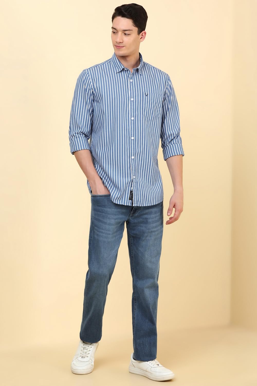 Allen Solly Men's Striped Regular Fit Shirt (ALSFACUF220539_Blue