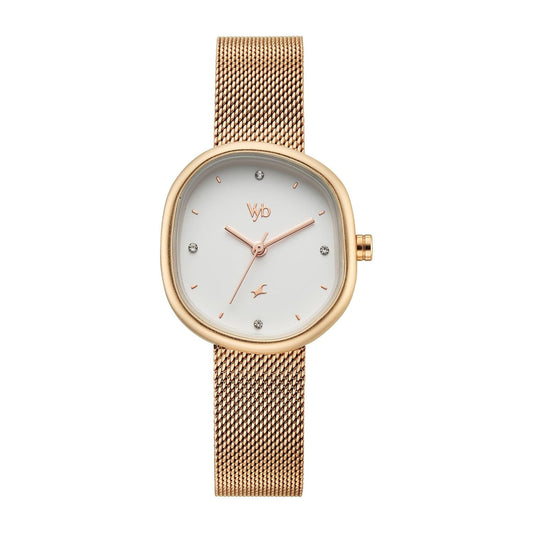 Fastrack Vyb 6.0 Muse Quartz White Shaped Dial Women's Watch | Stainless Steel Mesh Strap Material | Watches for Women Analog | Girl's Analog Watches - FV60087WM01