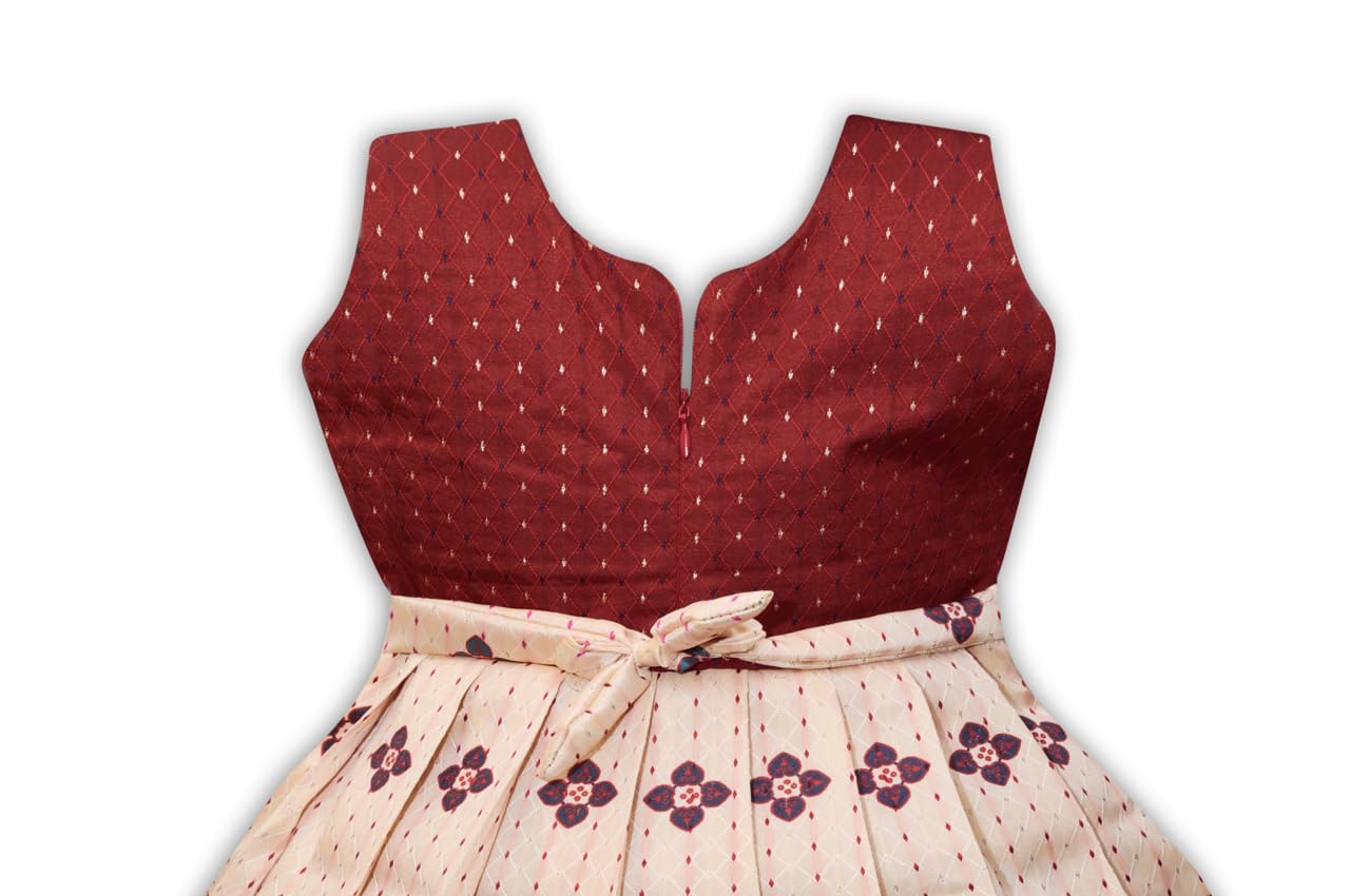 Lehnvel South Indian Traditional Pattu Pavadai Jacquard Silk Frock Dress For Baby Girls