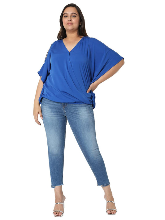 VERO MODA Curve Women's Regular T-Shirt (10278096-Olympian Blue_Olympian XS)