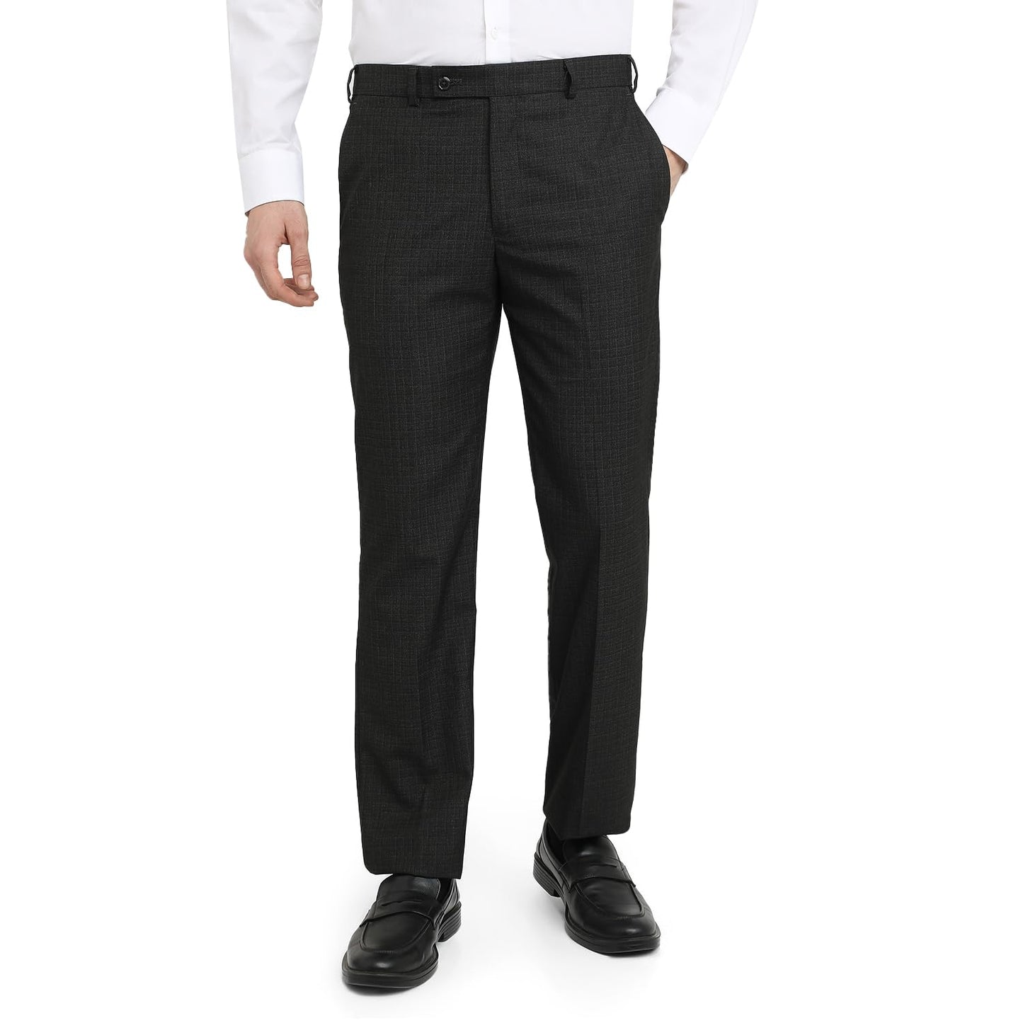 Park Avenue Men Regular Fit Solid Pattern Poly Viscose Blend Flat Front Formal Trouser Grey