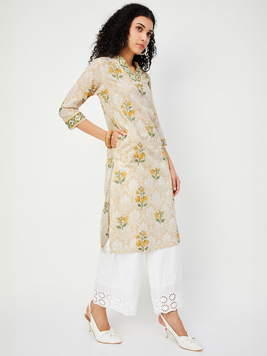 Max Women's Cotton Blend Regular Kurta (VIPKFE24PAOFF White_Off, Regular Fit, XL
