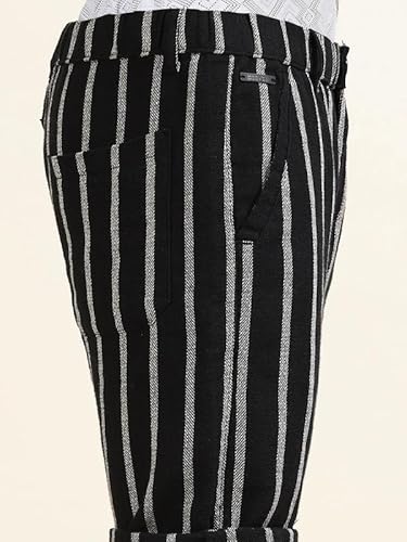 BEEVEE Men's Black Regular Fit Striped Shorts