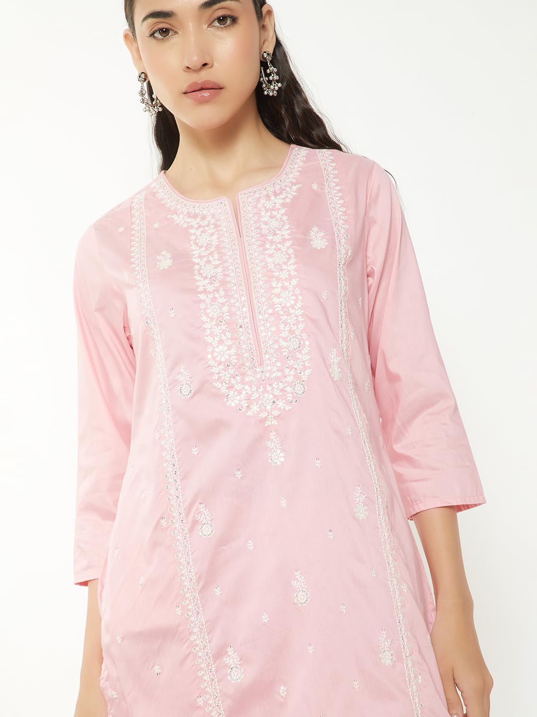 Max Women Embroidered Straight Kurts Set (Pink_XL)