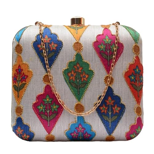Artklim Traditional Motifs On Dreamy White Background Clutch Bag for women with Detachable Strap