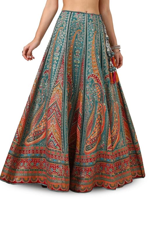 Soch Womens Grey Brocade Ghagra Choli With Cutdana