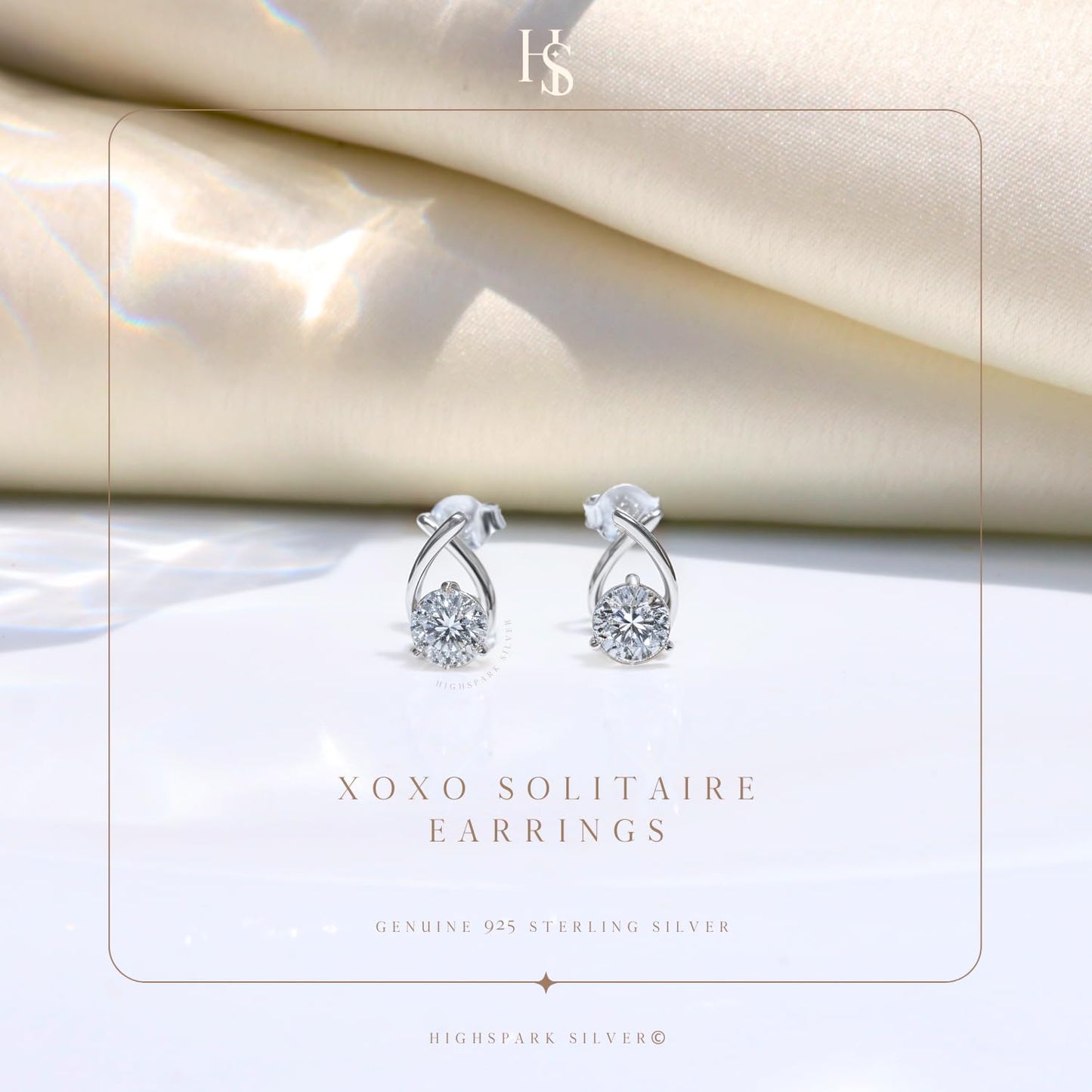 HighSpark Women's 925 Silver Xo Solitaire Earrings | 92.5 Sterling Silver And Diamond Like Brilliance Sparkling Zirconia | Lovely Gift - Xo Solitaire