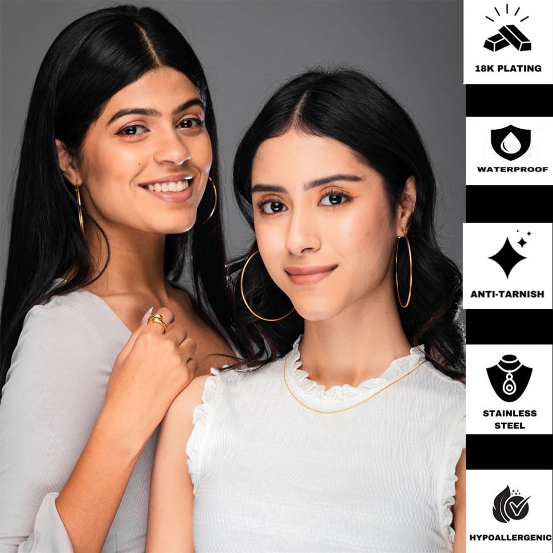 Aaishwarya 18k Gold-Plated Hoop Earrings anti tarnish & waterproof for Women and Girls