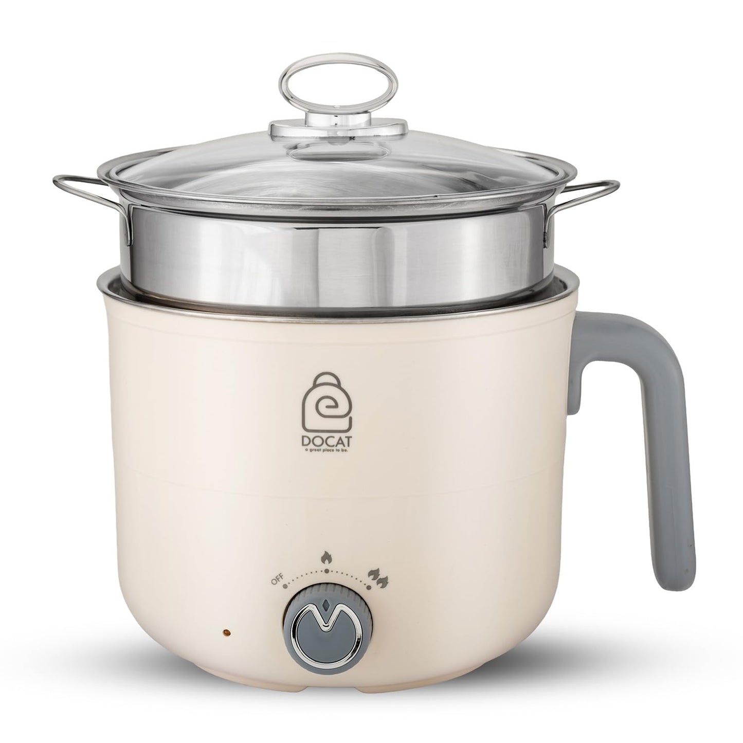 DOCAT Multi Cook Electric Kettle with Steamer 1.2 Liters Stainless Steel Non-stick Inner Pot, Adjustable Power Mode, Wide Mouth, Ideal for Boiling Milk, Tea, Coffee, Eggs & Steaming Veggies, 600 Watts