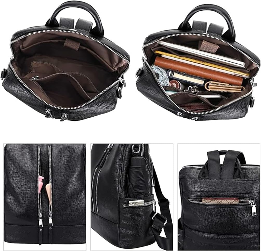 Comfabie Fashion Leather Backpack Purse, Convertible Shoulder Bag, Multi-compartment Design (Black)