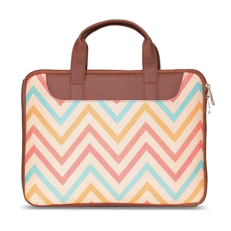 ZOUK WavBeach Wave Printed Women's Jute Handcrafted Vegan Leather Multicolor L Zipper Laptop Sleeve 15.6 inch