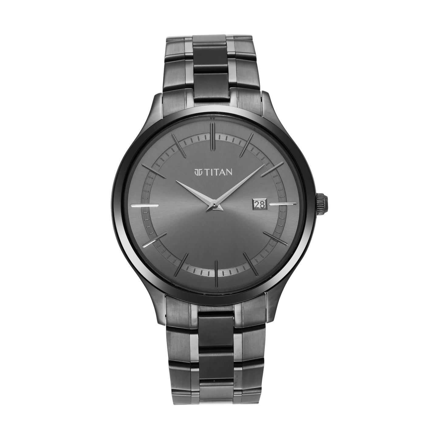 Titan Classique Slimline Quartz Analog with Date Anthracite Dial Black Stainless Steel Strap Watch for Men - NT90142QM02