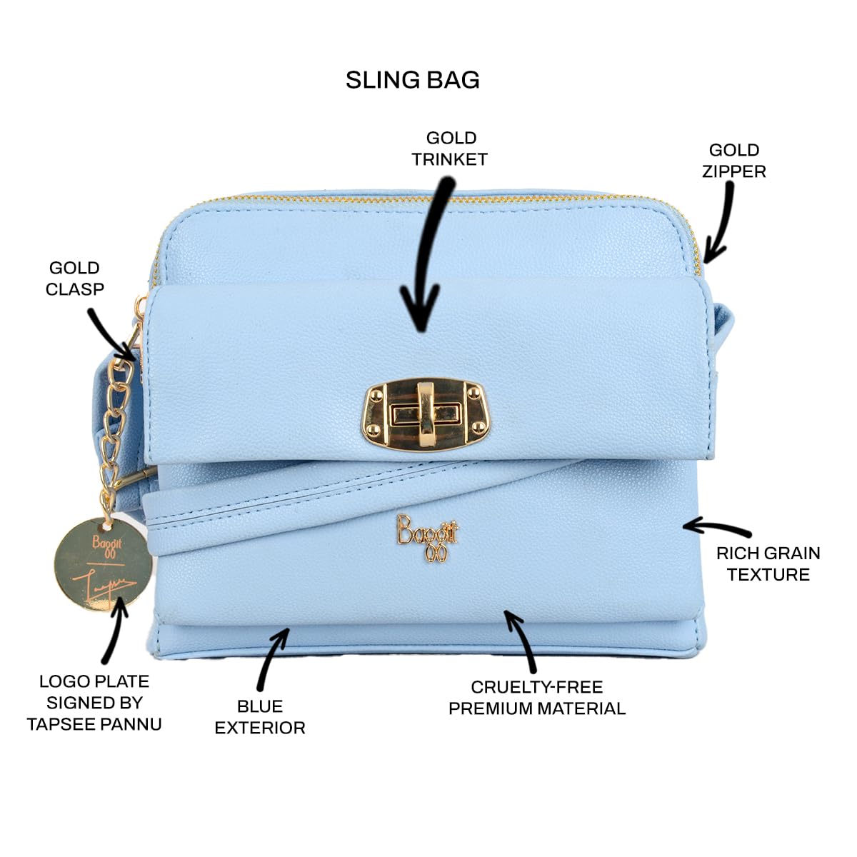 Baggit Women Blue Sling Bag XS Size | Ladies Stylish Casual Cross Body Purse Handbag