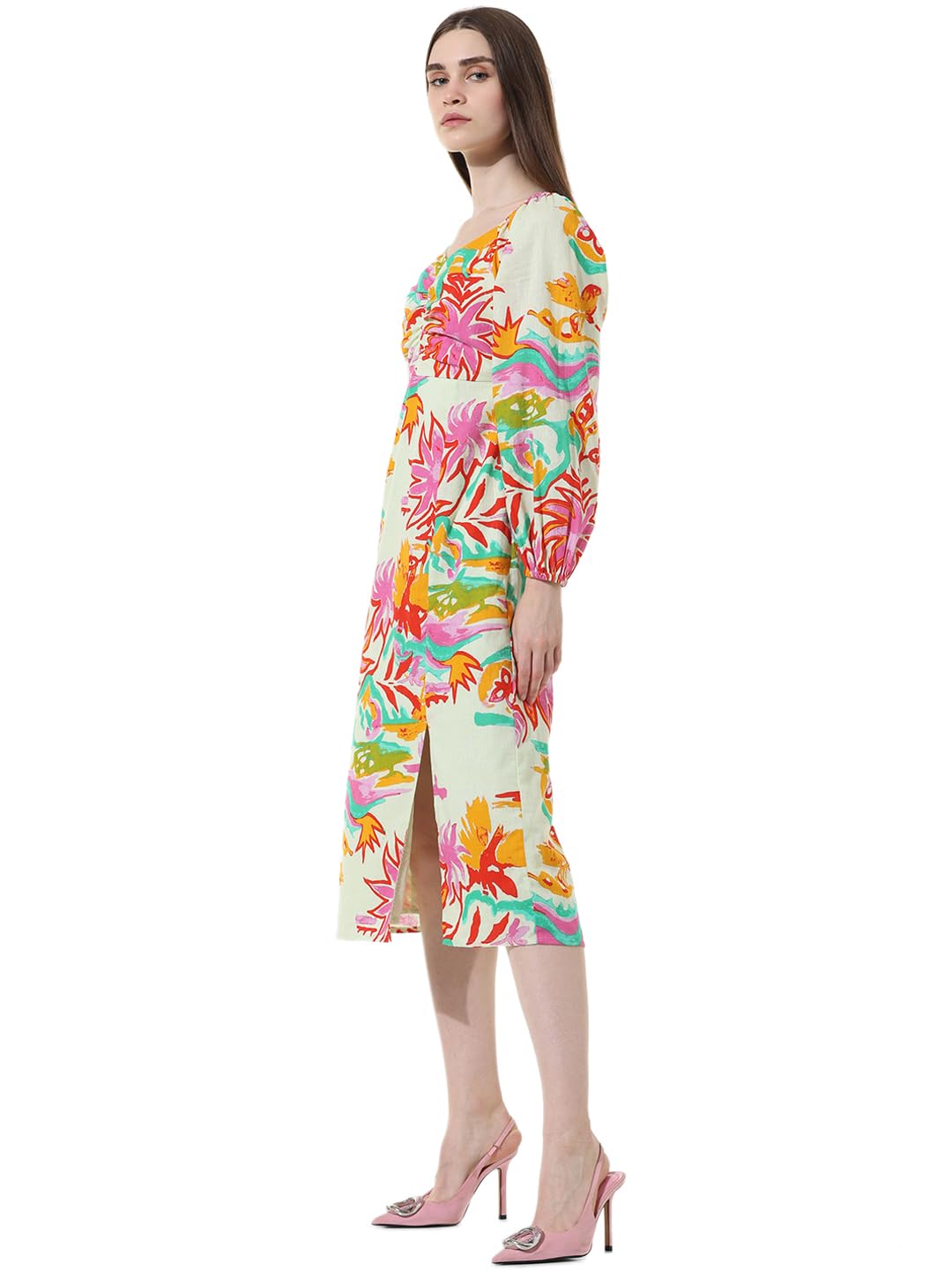ONLY Women Printed Cotton Blend Green Midi Dress