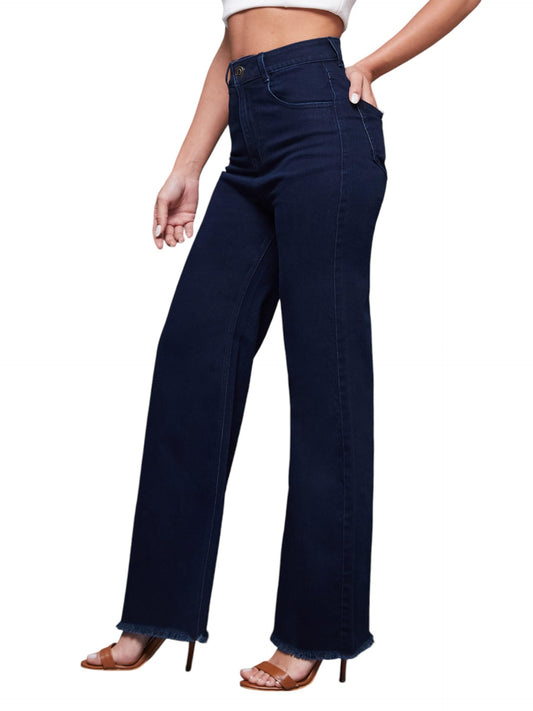 Miss Chase Women's Wide-Leg High-Rise Regular-Length Stretchable Denim Jeans (MCSS22DEN12-36-319-38, Midnight Blue, 38)