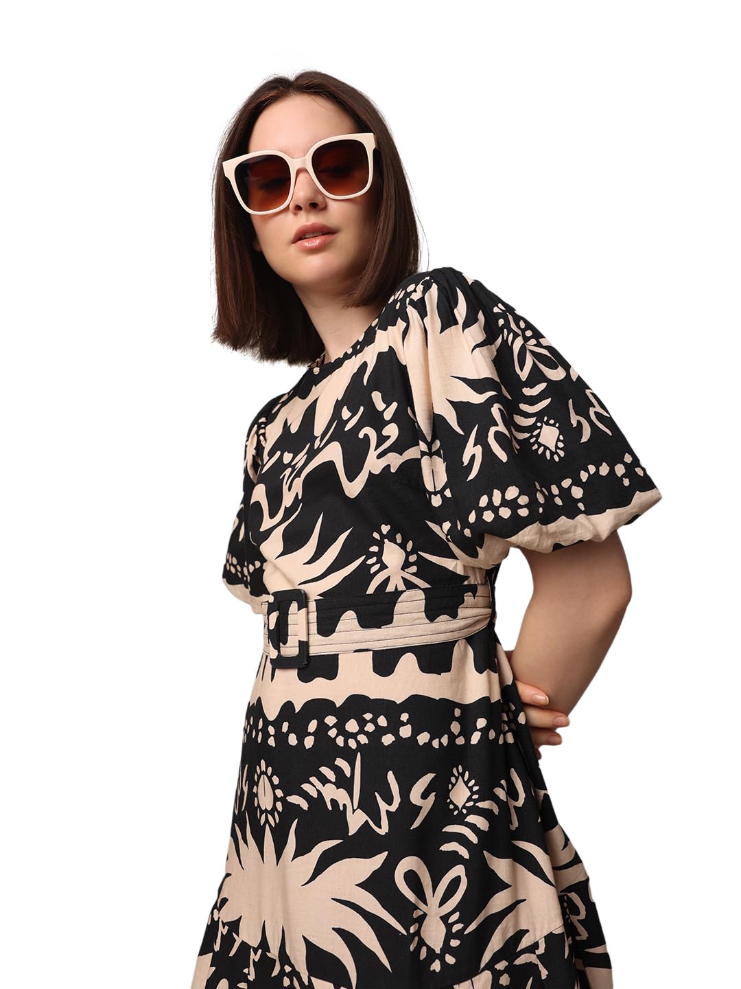 ONLY Women's Rayon Fit and Flare Mini Dress (9007233-Jet Black_Jet