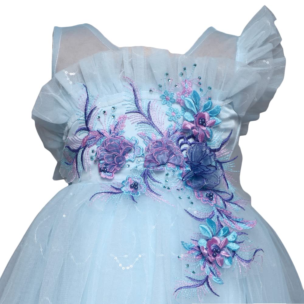 Hopscotch Girls Polyester Floral Applique Gown in Blue Color For Ages 11-12 Years (ZHG-4157002)