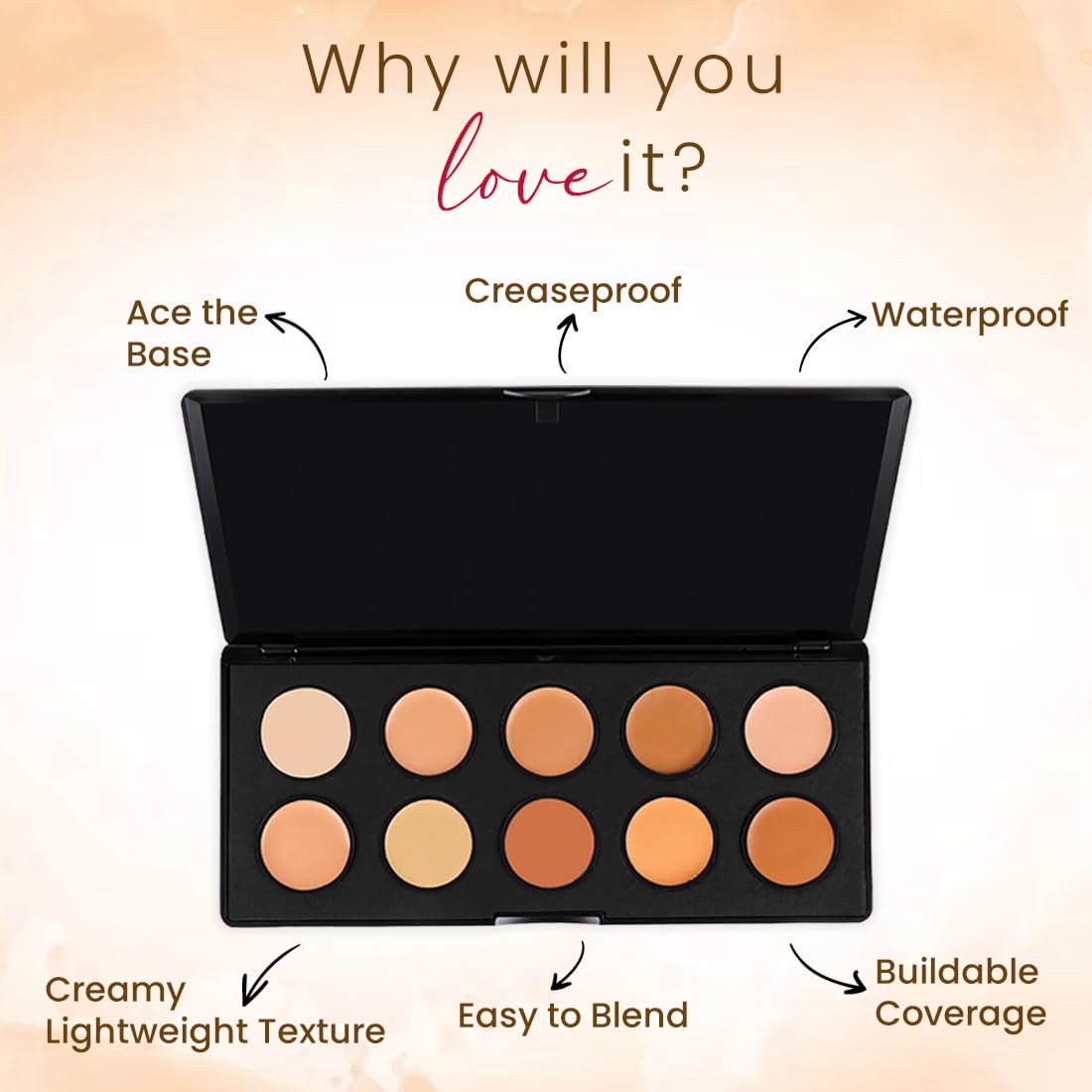 Coloressence HD Makeup Base Contour Face Palette, Long Lasting Weightless Highlighter Waterproof Satin Finish Concealer, Hides Blemishes, Dark Spots & Acne Marks - HDM-I