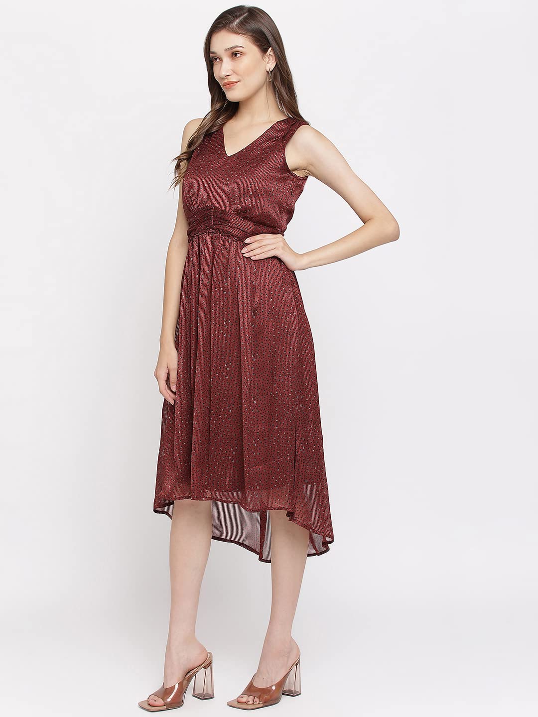 Latin Quarters Women High Low Maroon Dress