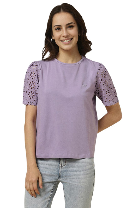 Allen Solly Women's Regular Fit T-Shirt (AHKCCRGP451197_Lilac