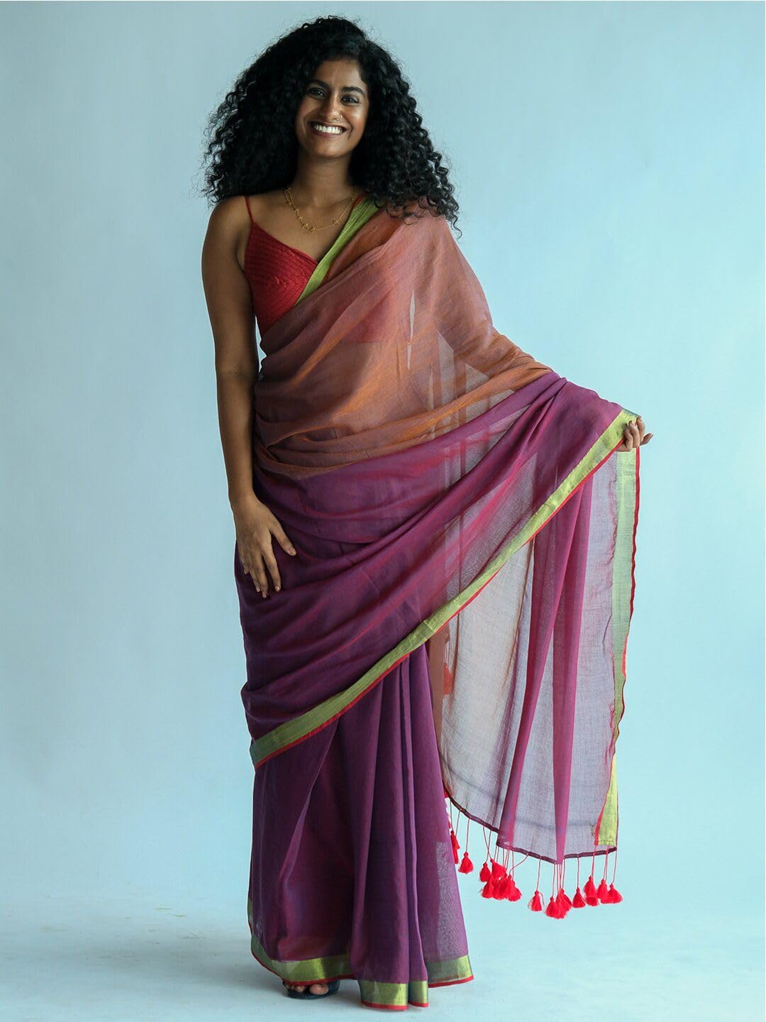 Suta Burgundy Brown MultiColour Cotton Blend saree