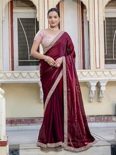 Meena Bazaar Women's Art Silk Saree | Elegant Designer Silk Saree | Soft Lightweight Traditional Ethnic Saree for Wedding, Festival, Party & Special Occasions