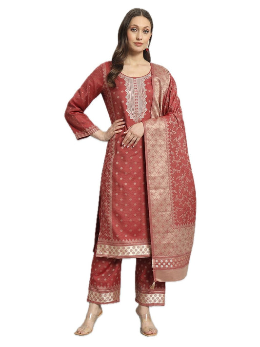 AFSA Women's Acro Wool Woven Unstitched Suit and Dupatta(ZURANI-5-Maroon)