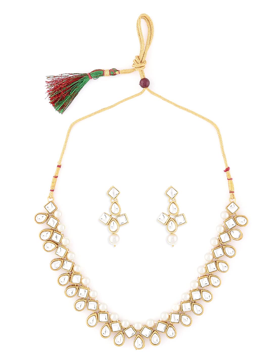 ZAVERI PEARLS Gold Tone Traditional Kundan & Pearls Necklace Set For Women-ZPFK8675