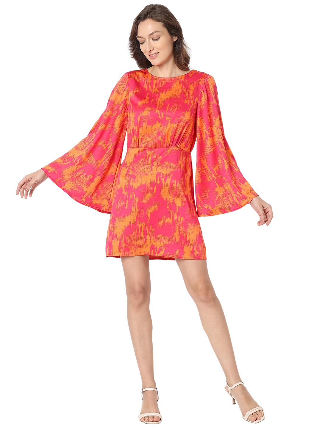 Vero Moda Women's Polyester Shift Above The Knee Dress (10319889-Pink Peacock_Pink